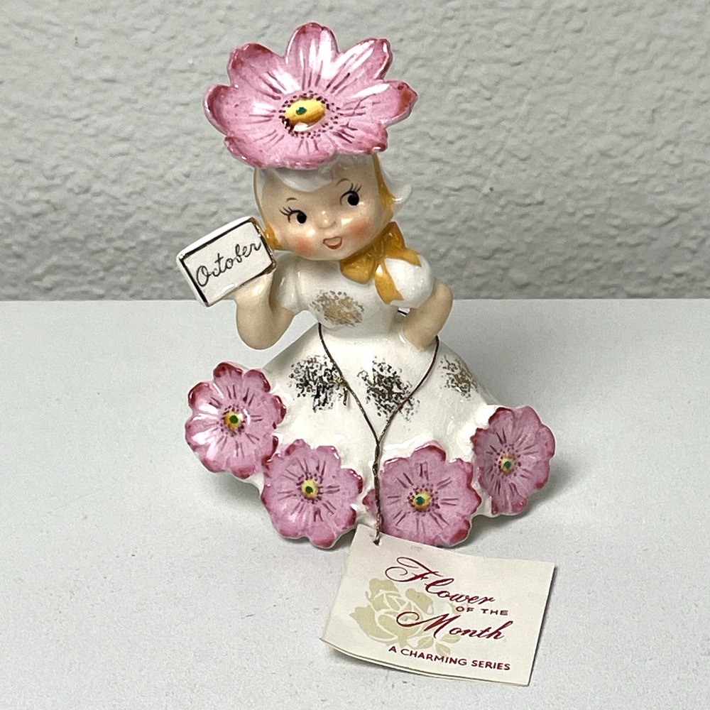 Vintage 1956 Napco October Cosmos Flower of the Month Girl IC1931 Tag Japan